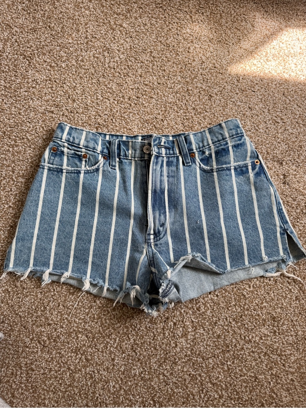 Abercrombie & Fitch Blue and White Striped Annie High Rise Shorts